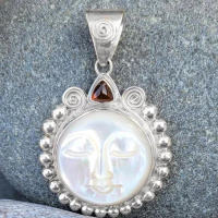 Sterling Silver Mother of Pearl Goddess Pendant with Amber