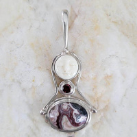 Goddess Pendant with Garnet and Crazy Lace Agate