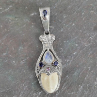 Sterling Silver Goddess Pendant with Rainbow Moonstone, Iolite, and Amethyst