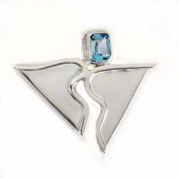 Abstract Sterling Silver Pin-Pendant with Blue Topaz