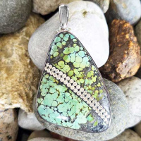 One of a Kind Turquoise Pendant with Swarovski Crystals