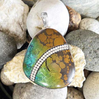 One of a Kind Turquoise Pendant with Swarovski Crystals (B)