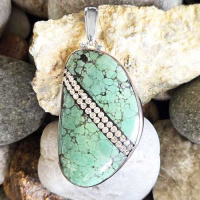 One of a Kind Turquoise Pendant with Swarovski Crystals (C)