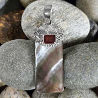 Rainbow Shell Pendant with Garnet