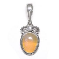 Yellow Australian Opal Pendant with Pearl