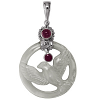 Mother of Pearl Dove Pendant with Pink Tourmaline and Ruby