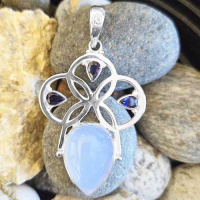 Blue Chalcedony and Iolite Pendant