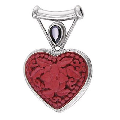 Cinnabar Heart Pendant with Garnet