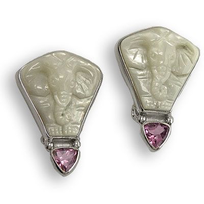 Carved Elephant Silver Clip-on Earrings