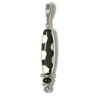 African Mud Bead Pendant with Black Star and Moonstone