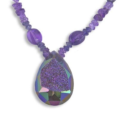 Rainbow Blue Caribbean faceted Window Druzy with Amethyst