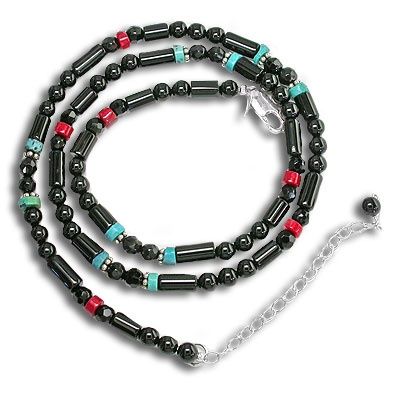 Black Onyx Necklace with Turquoise and Coral