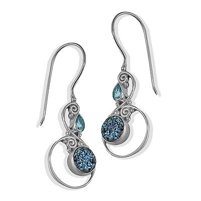 Blue Druzy & Blue Topaz Dangle Earrings - Offerings Jewelry by Sajen