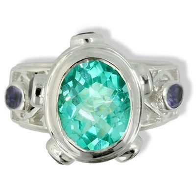 Forest Green Quartz Crystal Silver Ring 