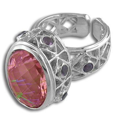 Sterling Watermelon Blush Crystal Quartz Ring