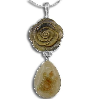 Tiger Eye Rose with Agate Turtle Pendant