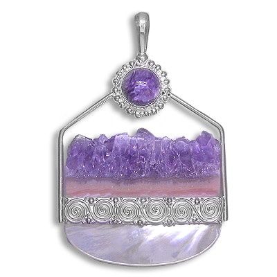 Amethyst Crystal, Charoite & Mother of Pearl Pendant