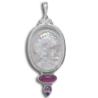 Dichroic Glass Cameo, Pink Titanium-backed Moonstone Topaz Pendant