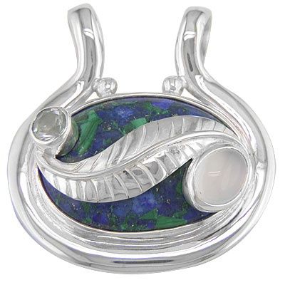 Bluebird Azurite and Sterling Silver Leaf Pendant