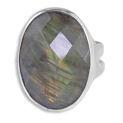 Sterling Faceted Labradorite Oval Ring 