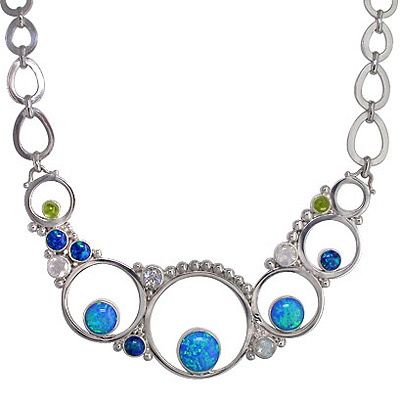 Opal and Moonstone Silver Necklace