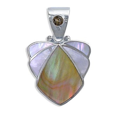 Brown Shell mother of Pearl and Smokey Quartz Pendant