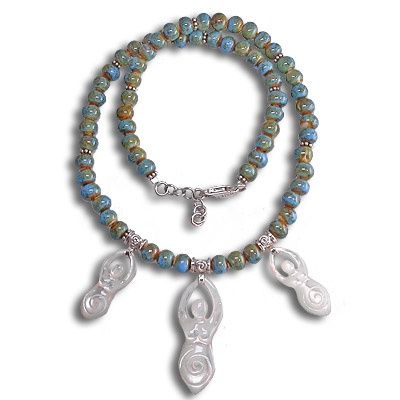 Porcelain Bead and Mother of Pearl Goddess Necklace