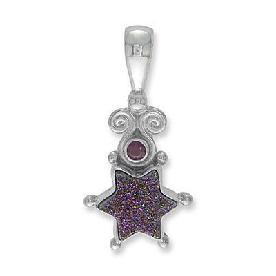 Blue Druzy Star Silver Pendant with Ruby