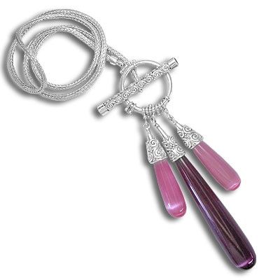 Pink Fiber Optic Drop and Toggle Necklace