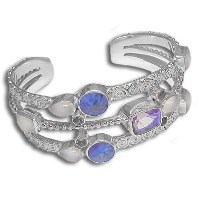 Sterling Multi-Stone Cuff Bracelet