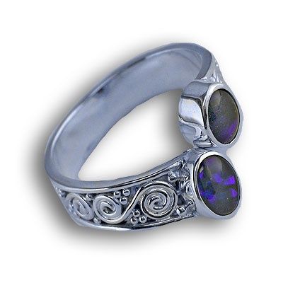 Mosaic Opal  Silver Bypass Ring