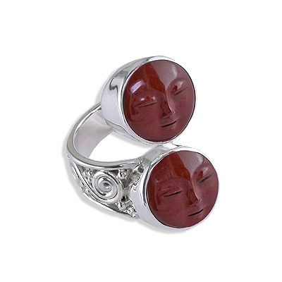 Red Jasper Moon Face Silver Ring