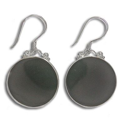 Silver Dangle Earrings with Black Shell