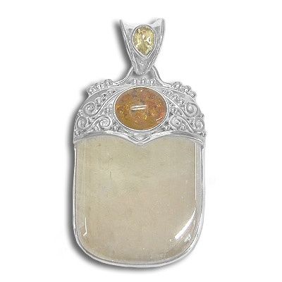 Sterling Yellow Calcite with Citrine and Amber Pendant
