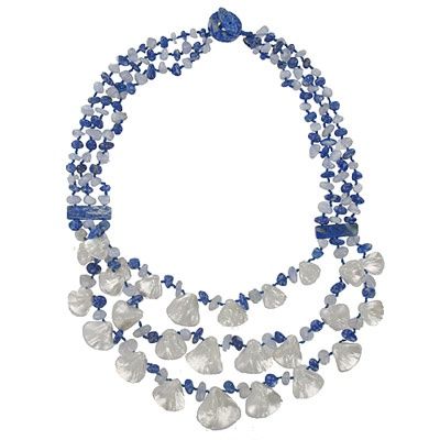 Lapis, Chalcedony, and Mother of Pearl Beaded Necklace