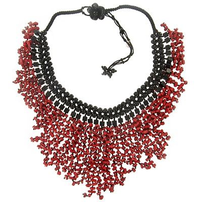 Onyx and Red Sea Bamboo Fashion Necklace