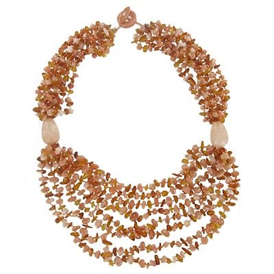 Amber and Peach Agate Beaded Necklace