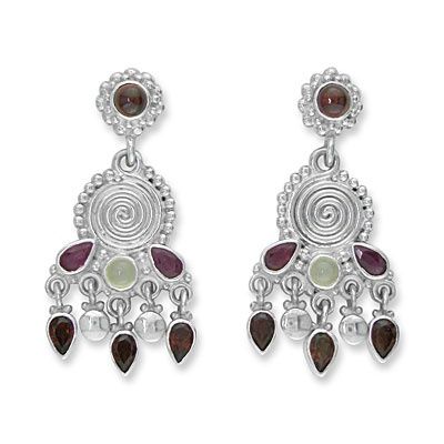 Garnet, Moonstone Ruby Silver Earrings