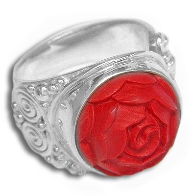 Cinnabar Floral Silver Ring
