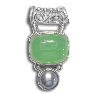 Chrysoprase and Pearl Silver Pendant