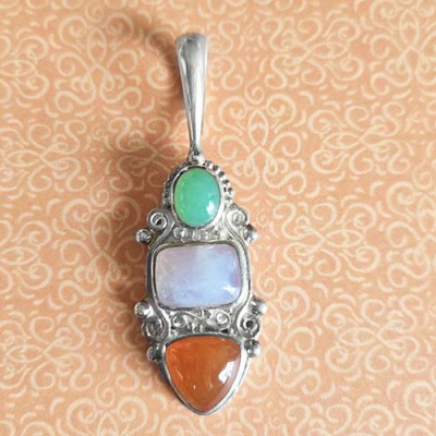 Blue and Orange Chacedony Pendant with Chrysoprase