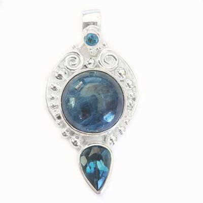 Sterling Silver Kyanite Pendant with Blue Topaz 