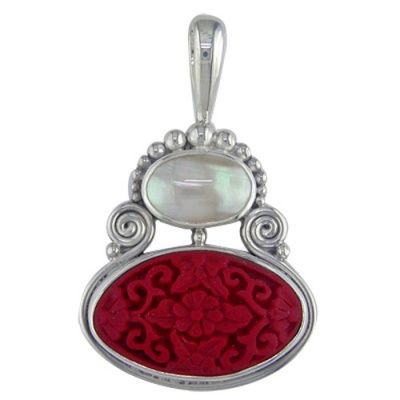 Cinnabar and Mabe Pearl Pendant