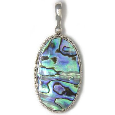 Sterling Silver Paua Shell Oval Pendant with Decorative Bezel