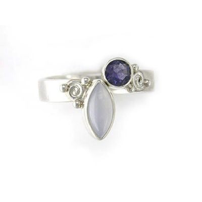 Wrap-Around Blue Chalcedony and Iolite Ring