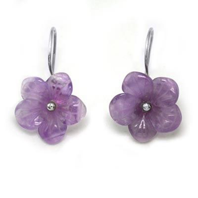 Carved Amethyst Flower Earrings 