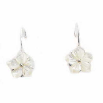 Mother of Pearl Shell Carved Flower Latchback Earrings