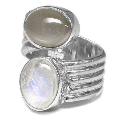 Rainbow and Grey Moonstone Bypass Ring