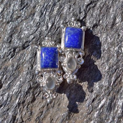 Lapis and Moonstone Clip-On Earrings
