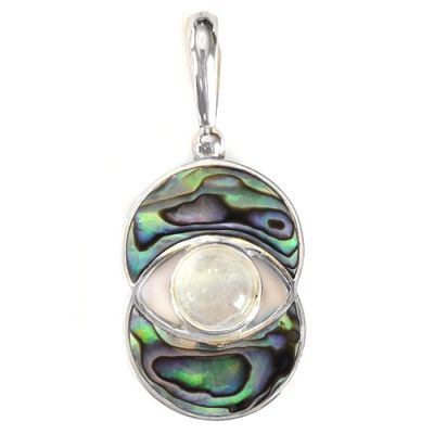 Sterling Silver Paua Shell Pendant with Rainbow Moonstone
